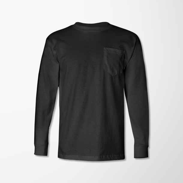 Bayside Adult Long-Sleeve Cotton T-Shirt with Pocket