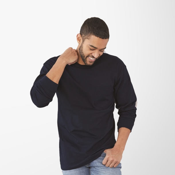 Bayside Adult Long-Sleeve Cotton T-Shirt with Pocket