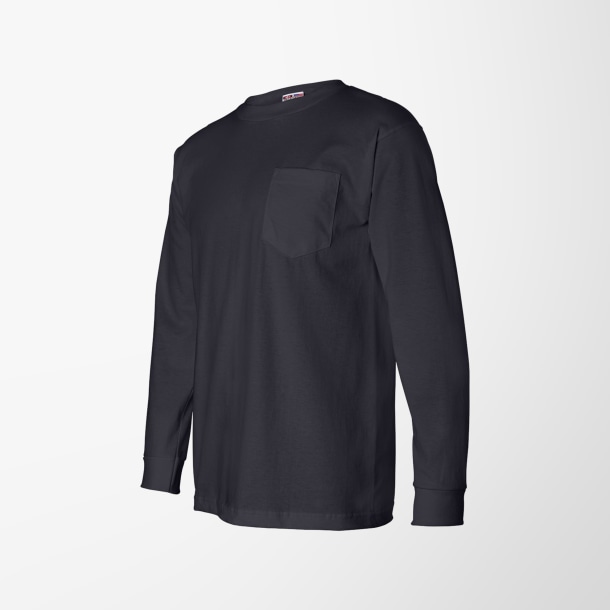 Bayside Adult Long-Sleeve Cotton T-Shirt with Pocket