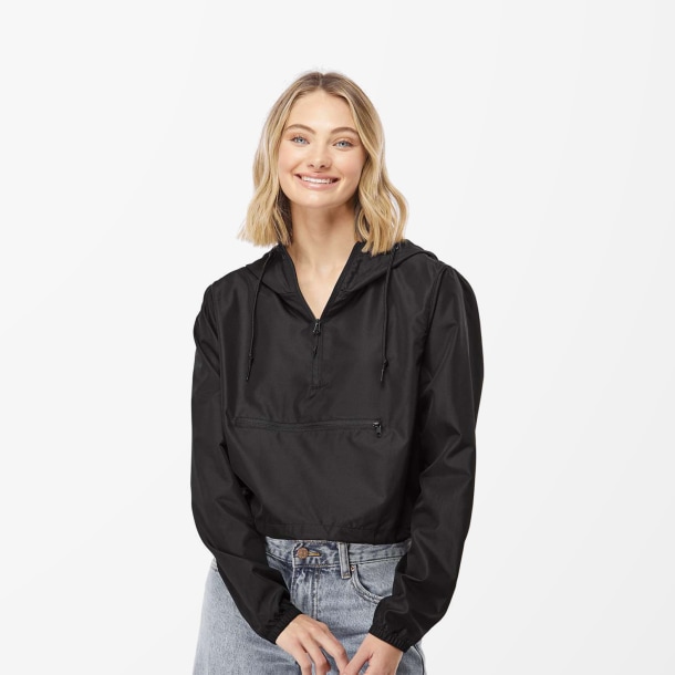 Independent Trading Co. Women's Cropped Quarter-Zip Windbreaker Jacket