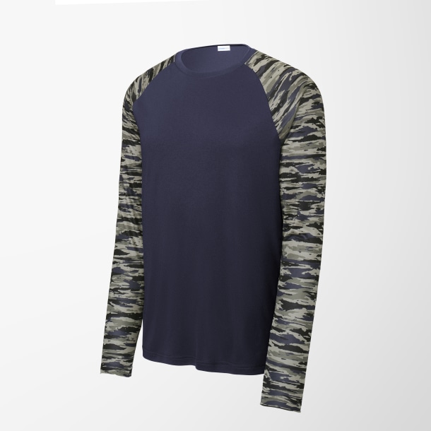 Sport-Tek® Men's Long-Sleeve Camo Colorblock Drift T-Shirt