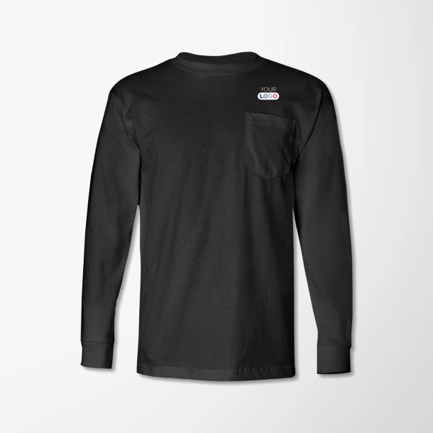Bayside Adult Long-Sleeve Cotton T-Shirt with Pocket